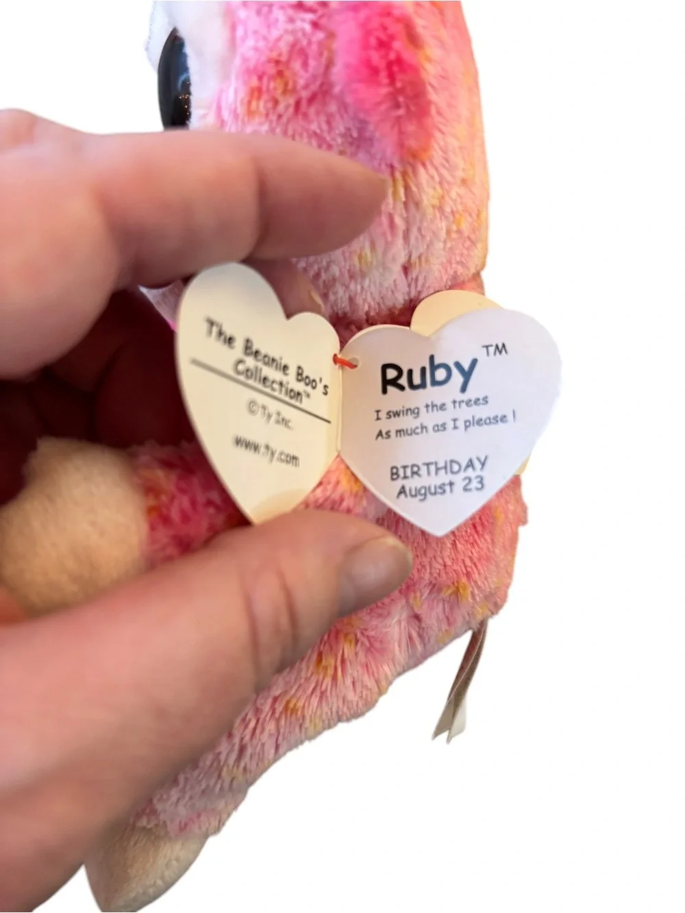 Ty Beanie Boos Ruby Pink Monkey Plush Glitter Eyes w/ Tags EUC